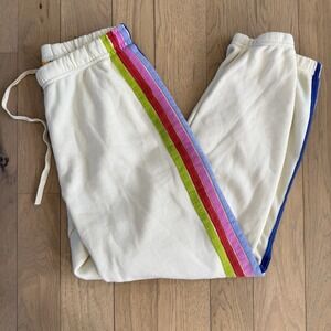 Aviator Nation Off-White Joggers with Rainbow Stripe Trim